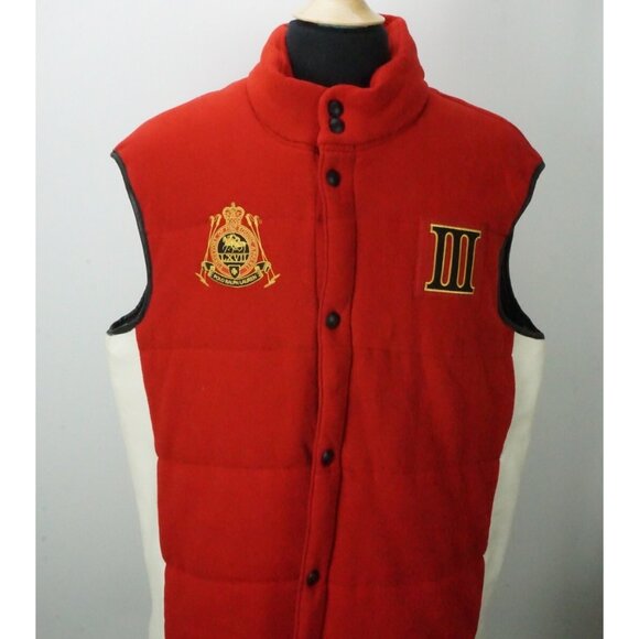 Polo by Ralph Lauren Italia Cotton Red White Quilted Vest Leather Trim XXL 2XL - Picture 1 of 5
